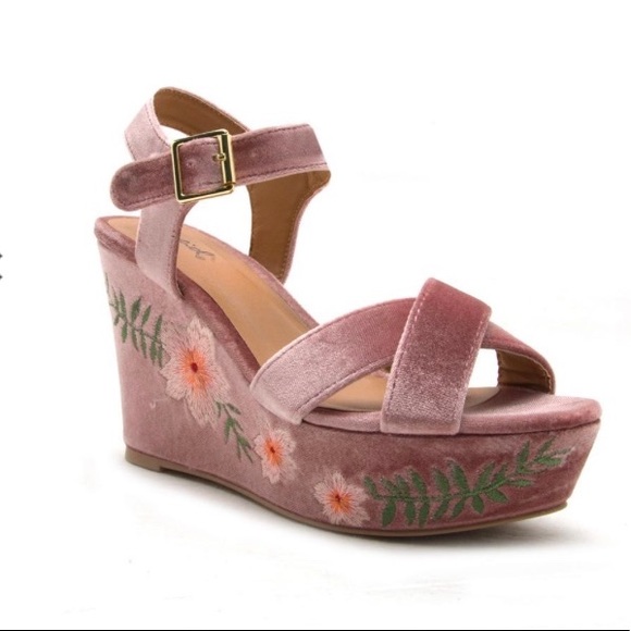 velvet floral platform sandals - Picture 2 of 5